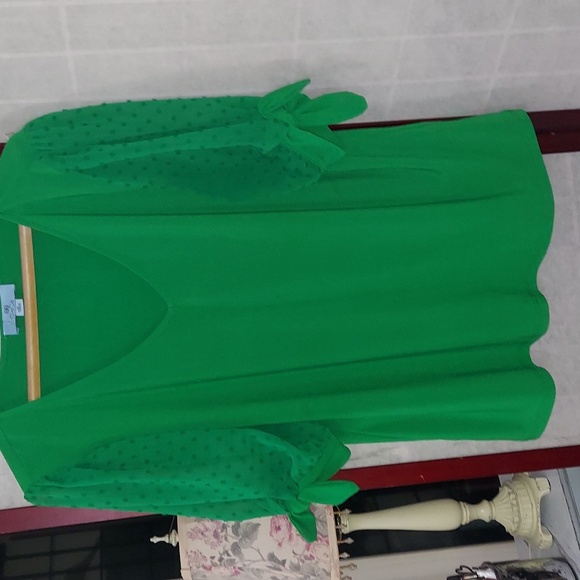 CECE Green V Neck Tie Sleeve Blouse Top Sz XL - Picture 7 of 10